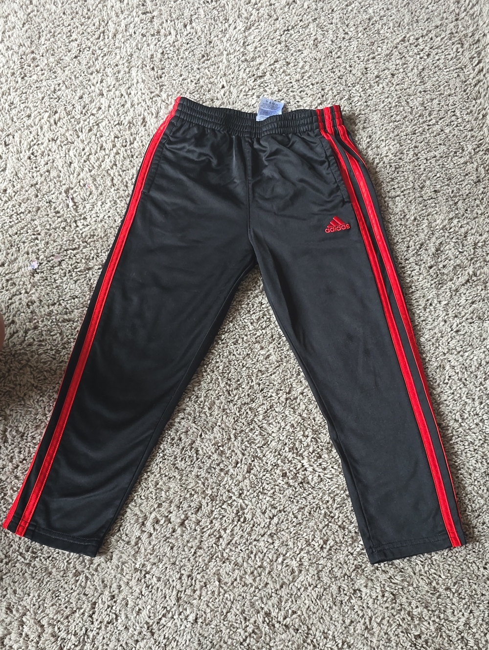 adidas Kids Black Sweatpants with Red Side Stripes